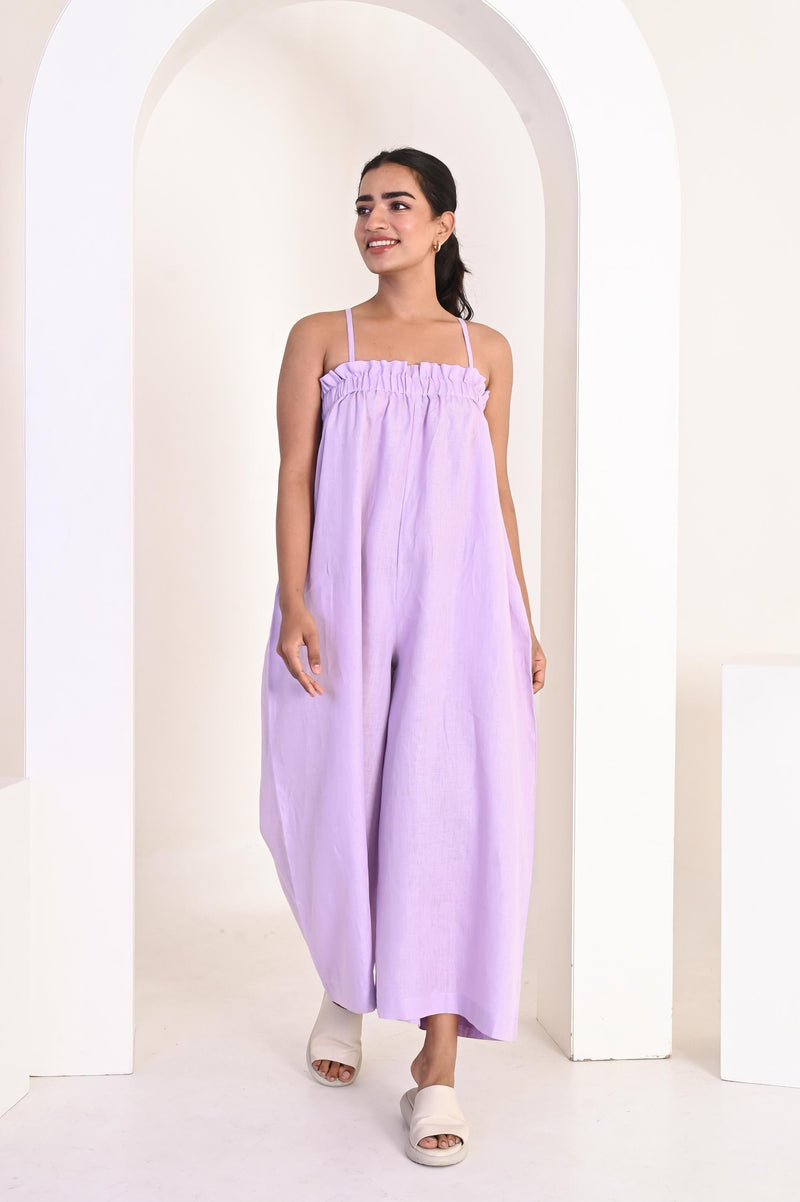 Wide-Leg Linen Jumpsuit with Spaghetti Straps, Plus Size Maxi with Pockets, Boho Wide Leg Romper