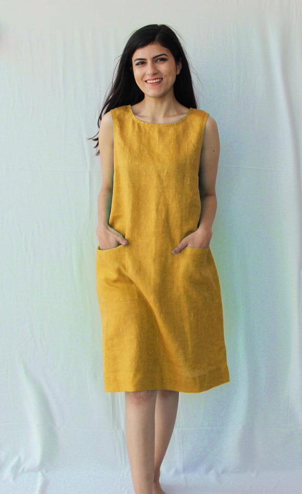 Sleeveless Linen Shift Dress