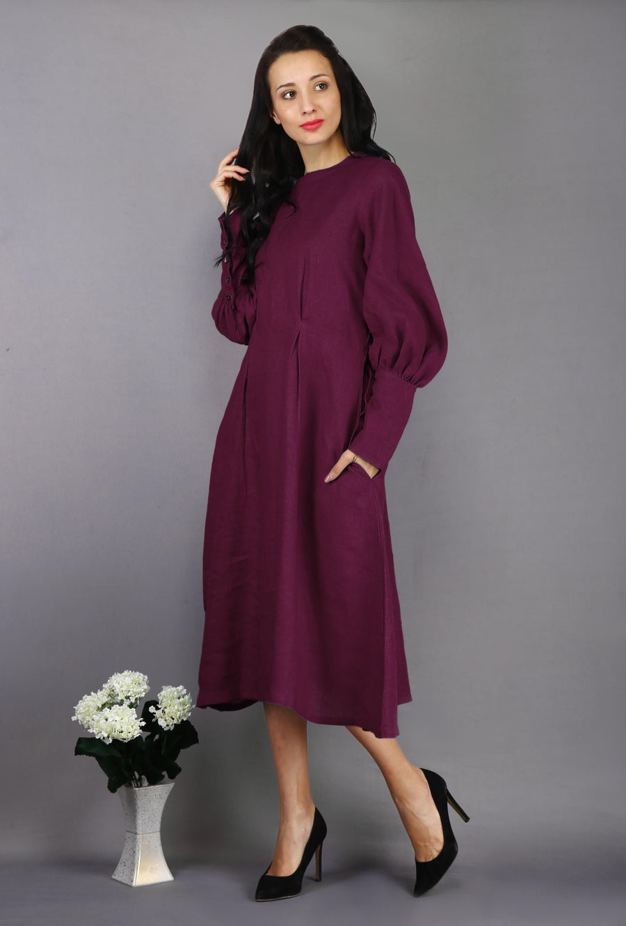 Balloon Sleeve Linen Midi Dress, photo 3