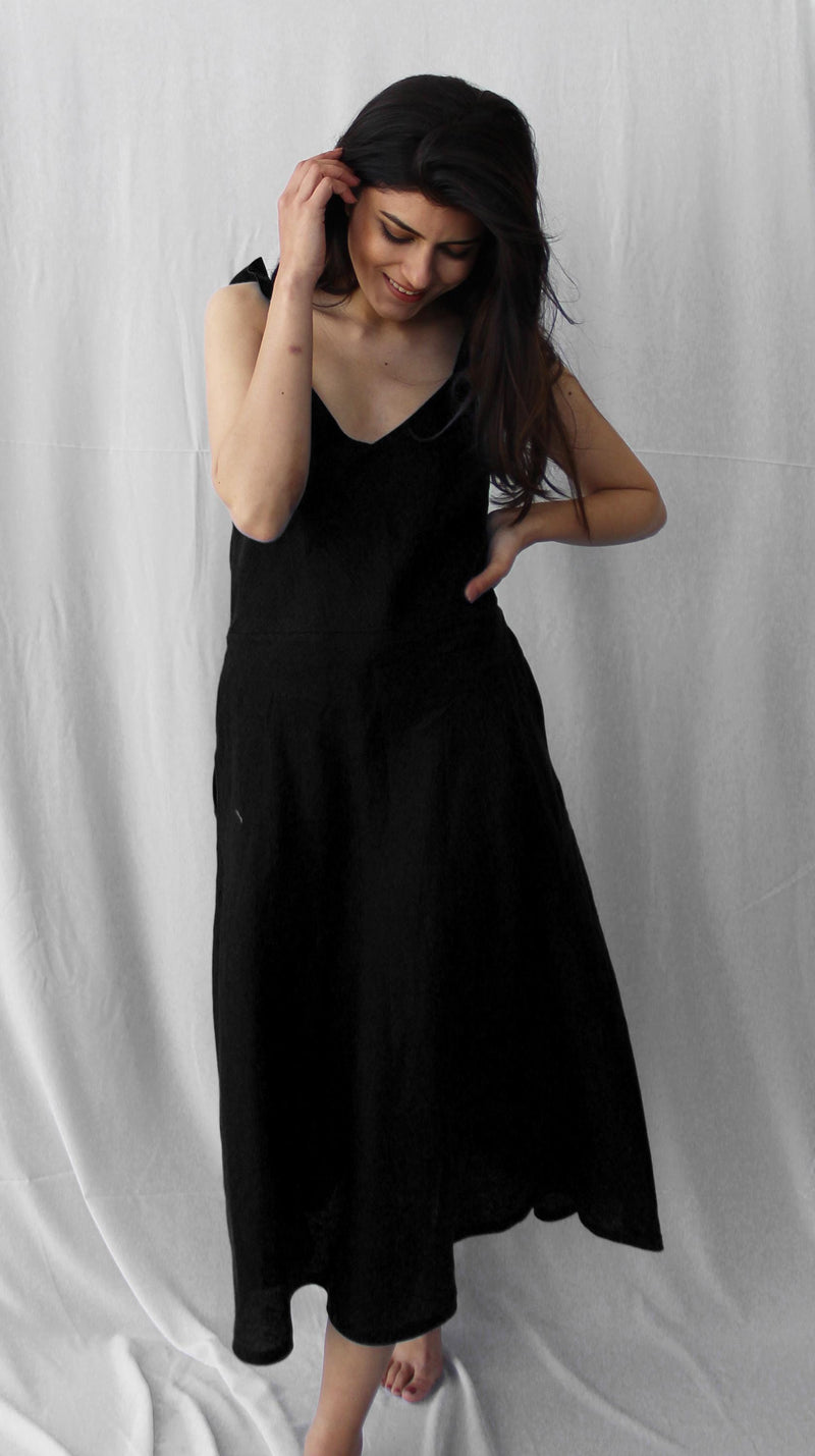 Black Linen Tunic, Sleeveless Summer Dress, Loose Fit Linen Clothing, Long Linen Dress, Linen Spaghetti Strap Dress, Plus Size Clothing