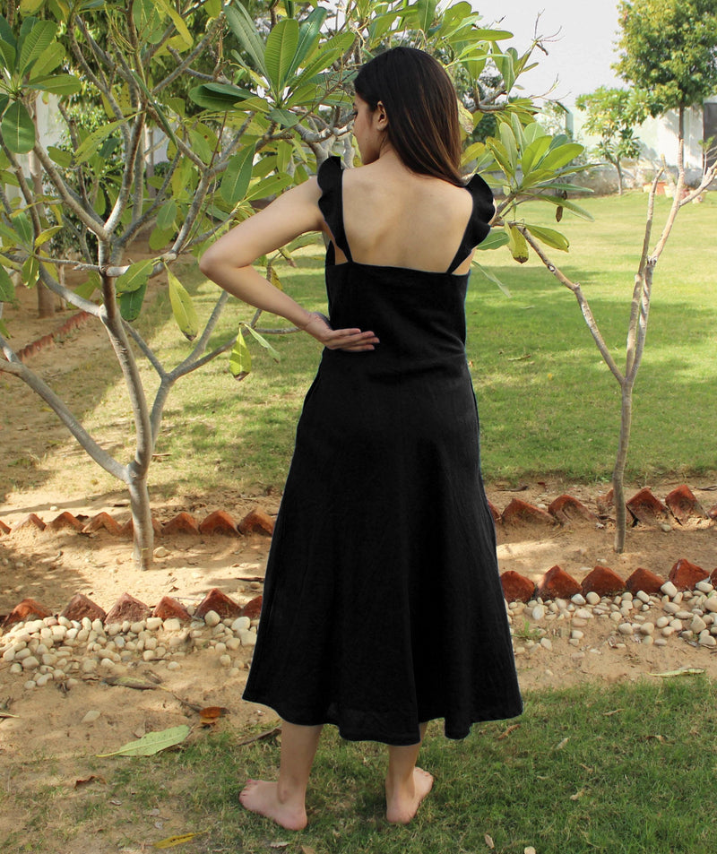 Black Linen Tunic, Sleeveless Summer Dress, Loose Fit Linen Clothing, Long Linen Dress, Linen Spaghetti Strap Dress, Plus Size Clothing