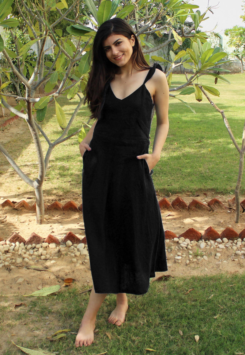 Black Linen Tunic, Sleeveless Summer Dress, Loose Fit Linen Clothing, Long Linen Dress, Linen Spaghetti Strap Dress, Plus Size Clothing