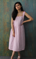 Sleeveless Pinafore Dress, Square neck back botton open, Soft Linen Tunic, oversize casual loose dress, handmade clothing
