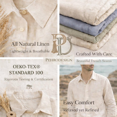 Men's 100% Linen V-Slit Neck Shirt, photo 10