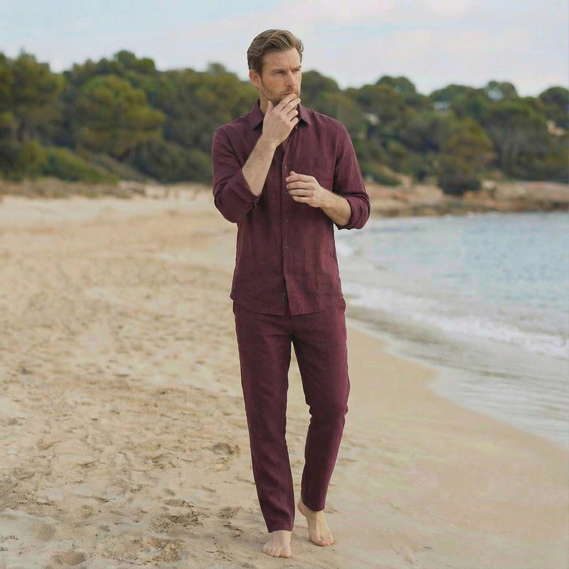 Men's Large Size Pure Linen Button Up Shirt, photo 2