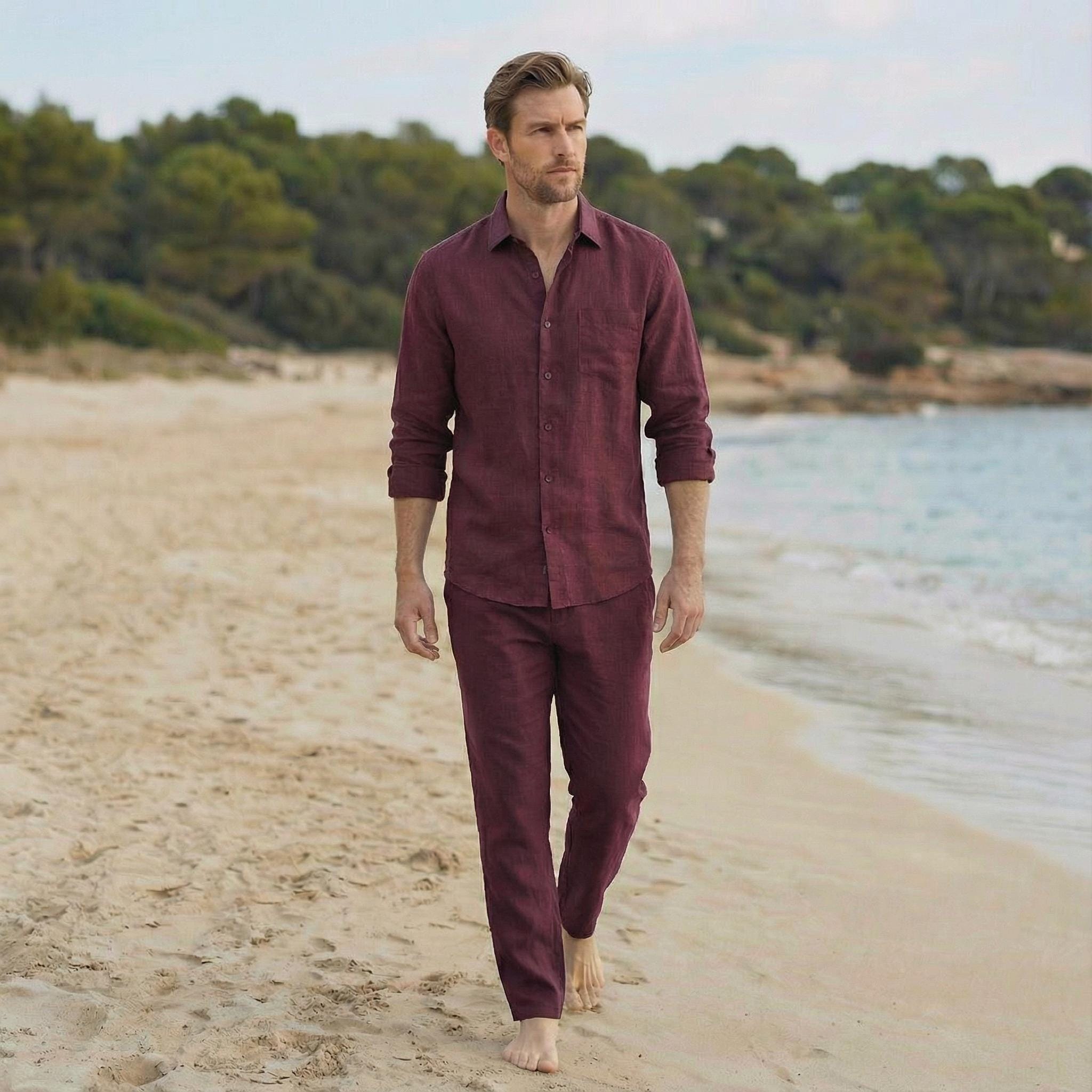 Pure Linen Button-Up Shirt, linen clothes for men, fashionable mens clothing, Large Size Linen Shirts