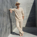 Men Natural Linen Relaxed Fit Notched Neck Shirt with Full Sleeves, Men's Linen Shirt, Modern Fit, mens summer tshirt, stylish tshirts