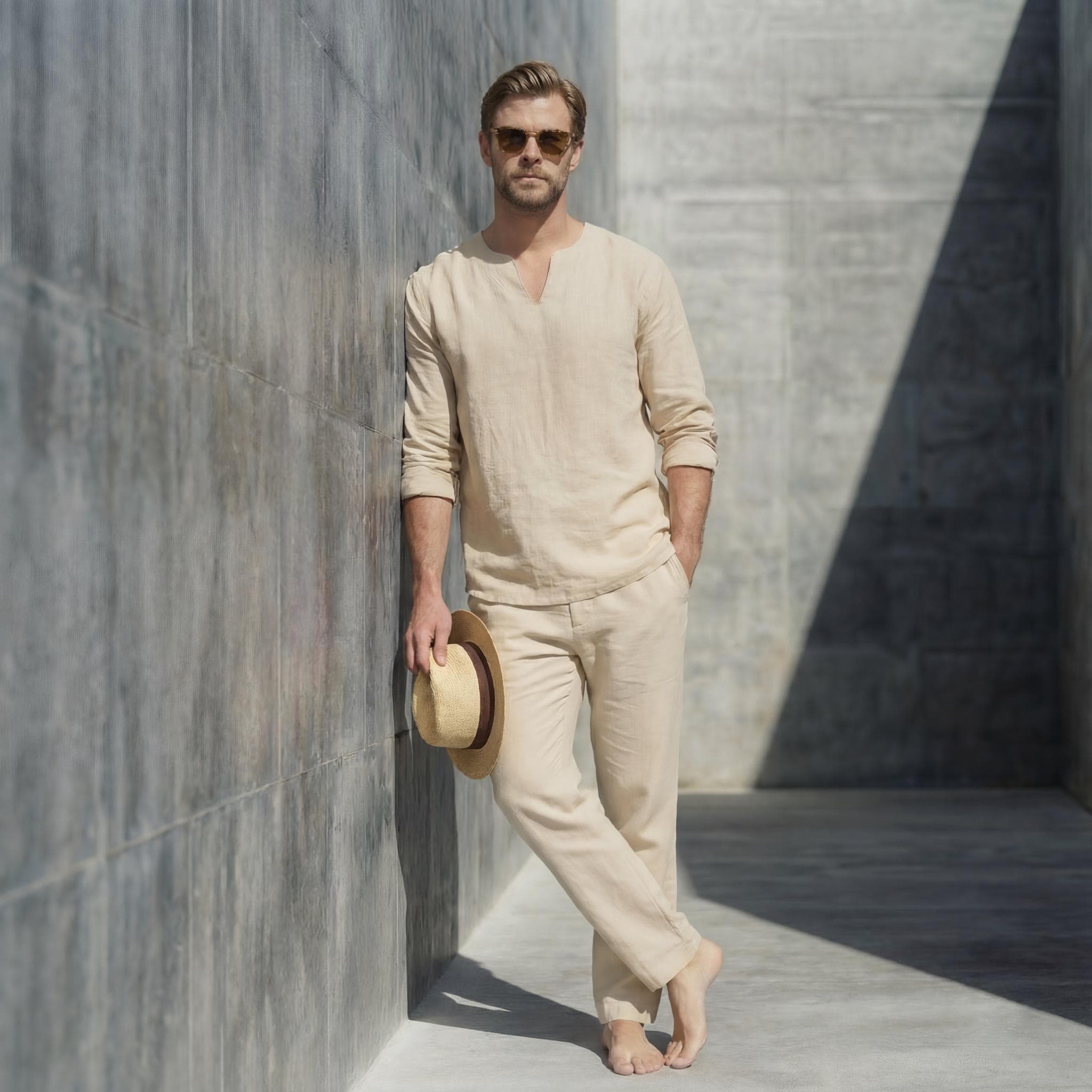 Men Natural Linen Relaxed Fit Notched Neck Shirt with Full Sleeves, Men's Linen Shirt, Modern Fit, mens summer tshirt, stylish tshirts