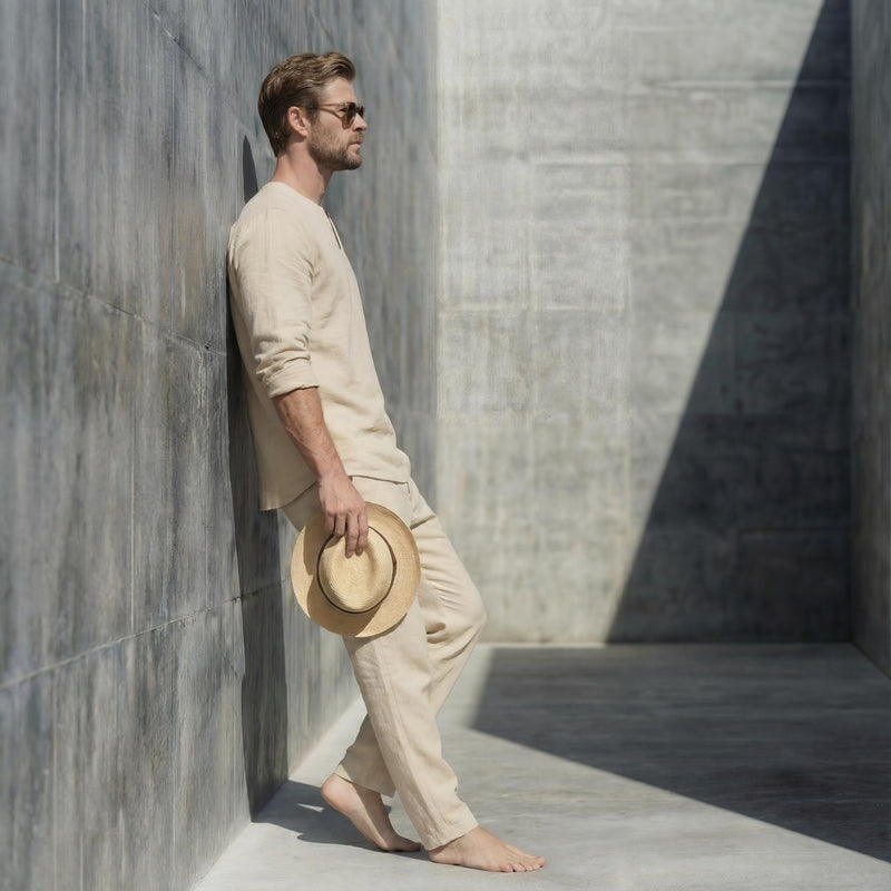 Men's Linen Notched V-Neck Shirt, Full Sleeve, photo 2
