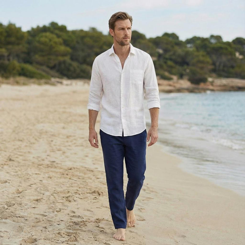 Men's Linen Button Up Shirt, Straight Collar, photo 4
