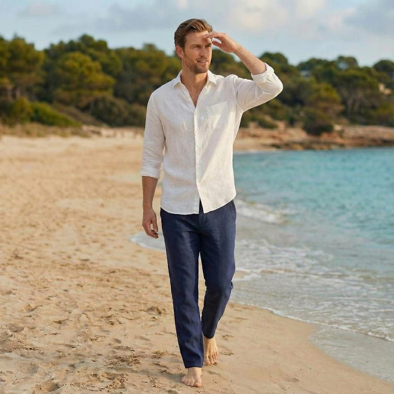 Men's Linen Button Up Shirt, Straight Collar, photo 3