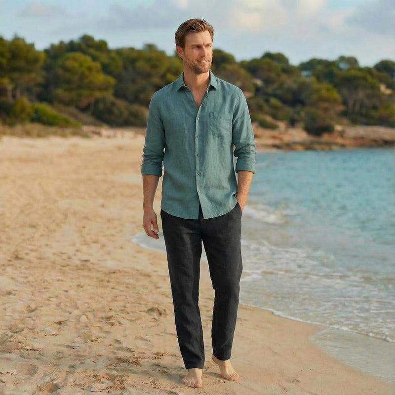 Men's Linen Resort Shirt with Front Pocket, photo 2