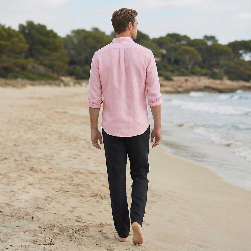 Men's Pure Linen Button Up Shirt, Beach Ready, photo 3