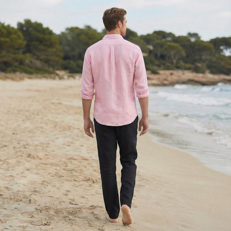 Men's Pure Button-Up Shirt, Breathable Linen Beach Shirt, Linen for Men