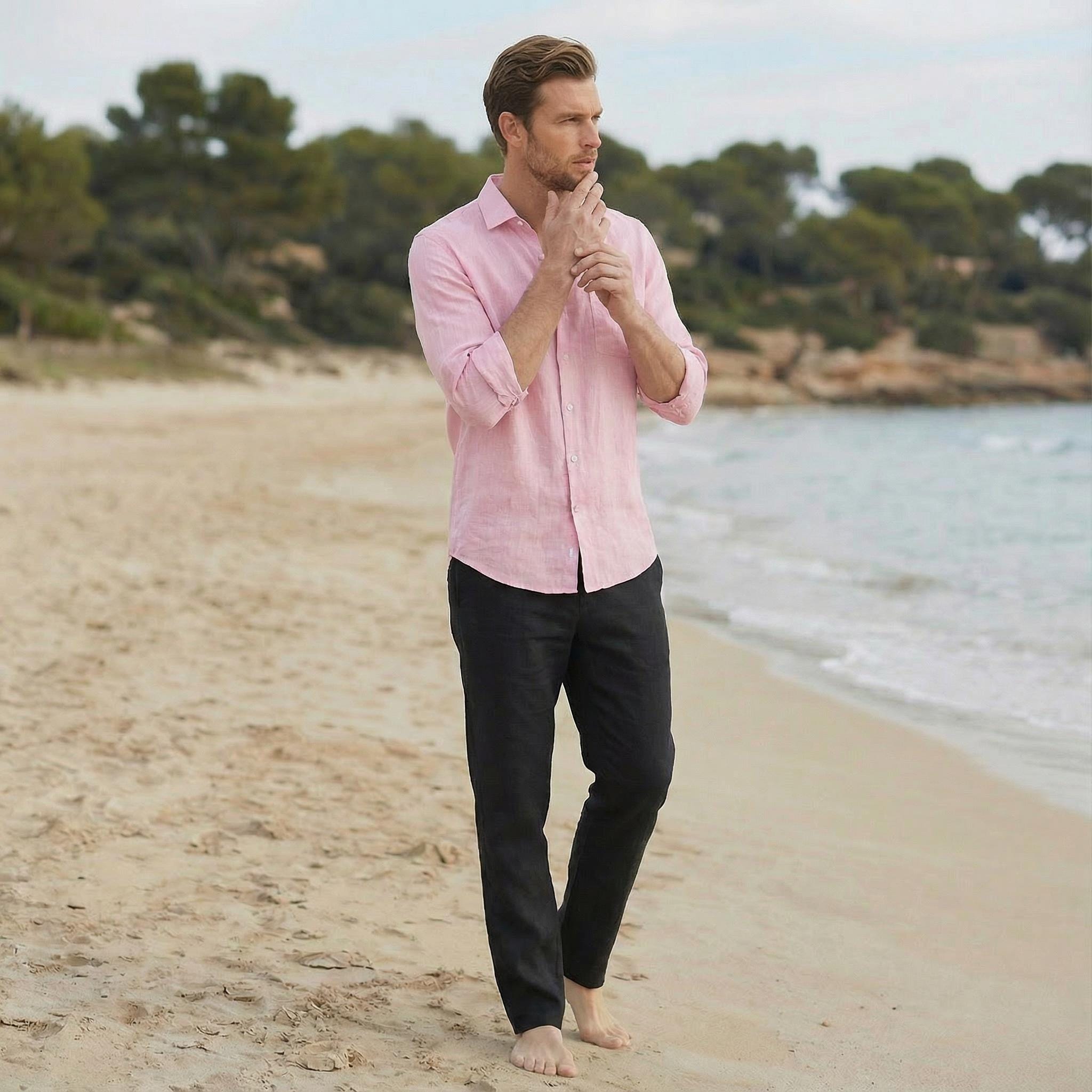 Pure Linen Button-Up Shirt, linen clothes for men, fashionable mens clothing, Gift for Men, Beach linen shirt