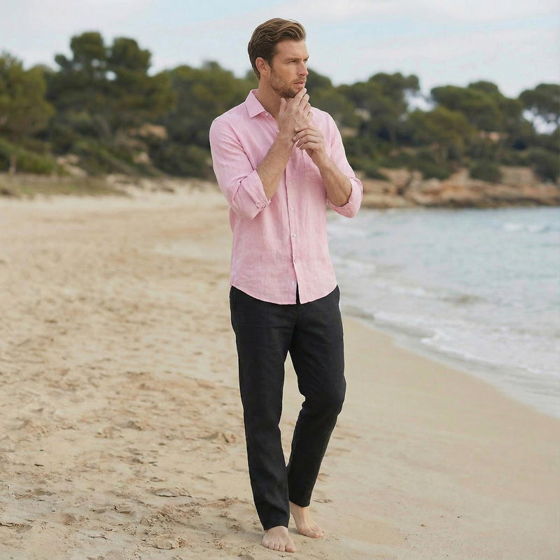 Men's Pure Linen Button Up Shirt, Beach Ready, photo 4