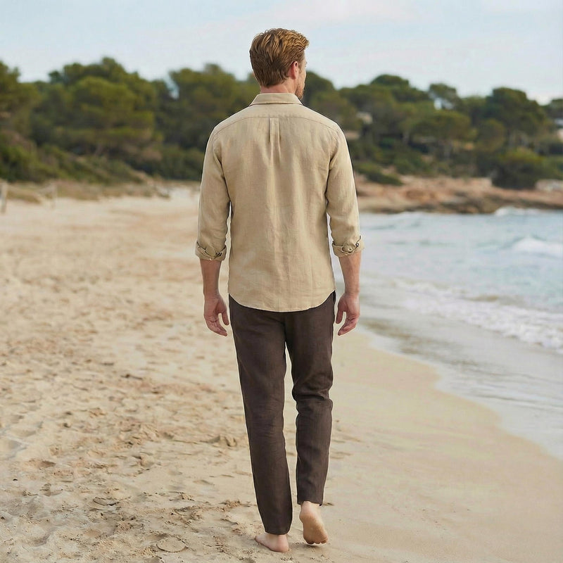 Pure Linen Button-Up Shirt, linen clothes for men, fashionable mens clothing, Long-Sleeved Shirts Summer