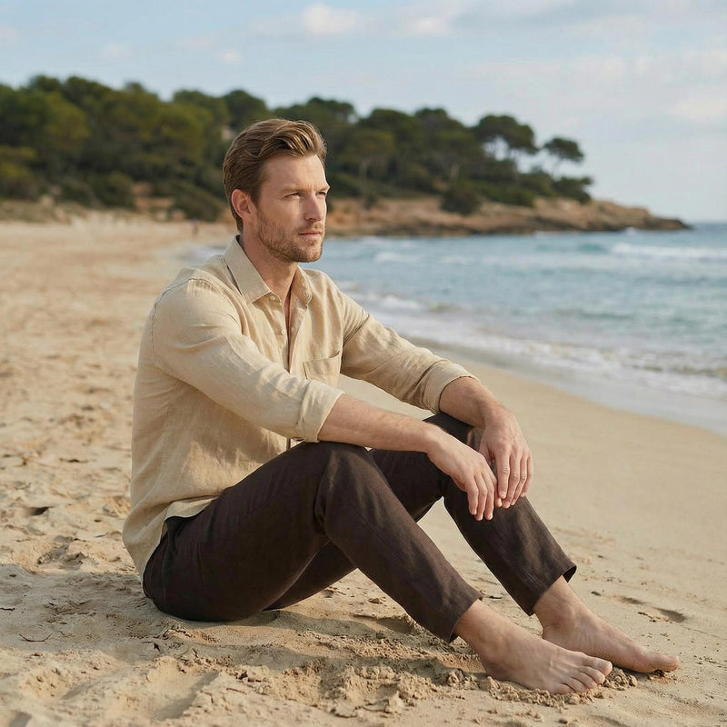 Pure Linen Button-Up Shirt, linen clothes for men, fashionable mens clothing, Long-Sleeved Shirts Summer