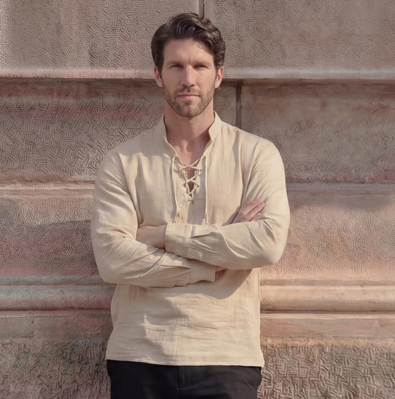 Men's Linen Lace-Up Shirt, Modern Fit, photo 3