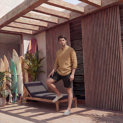 Men's Linen Mandarin Collar Shirt with Half Placket, Men's Linen Short Sleeve Shirt, Casual Beach Top for men