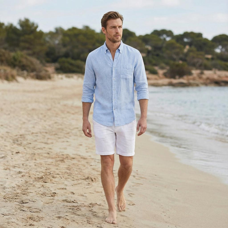 Men's Straight Collar Linen Shirt, Full Sleeve, photo 4