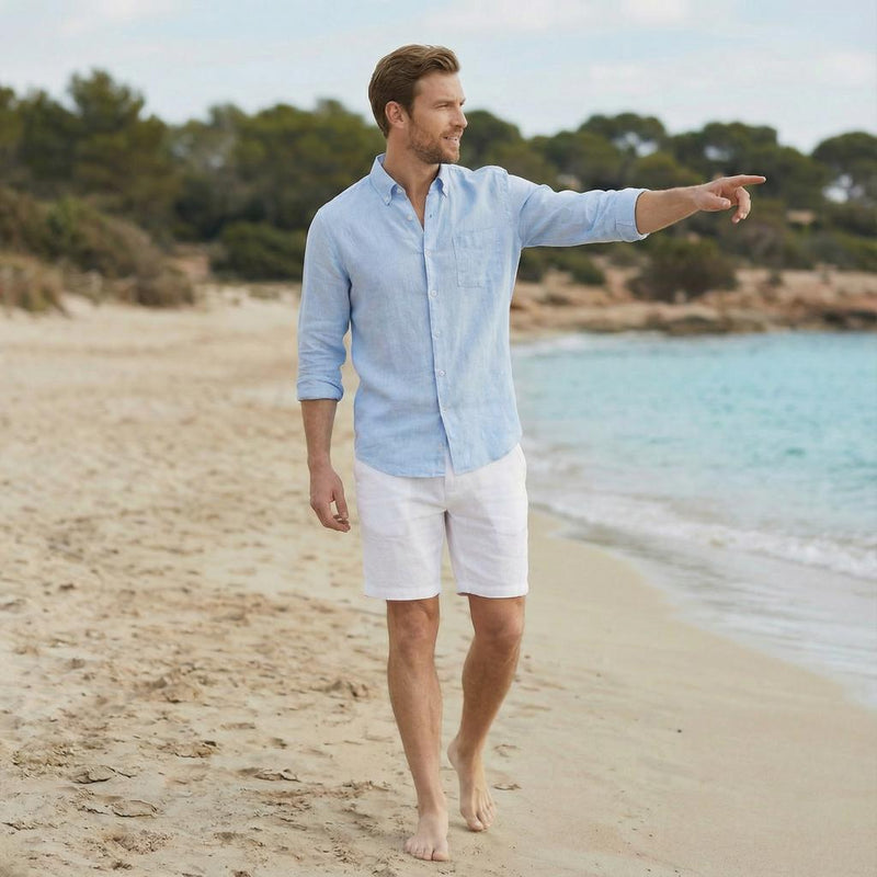 Men's Pure Linen Shirt, Relaxed Fit, Breathable European Fabric, Summer Beach Wear