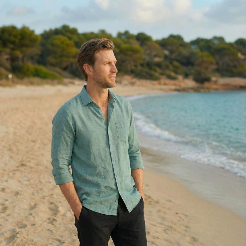 Men's Linen Resort Shirt with Front Pocket
