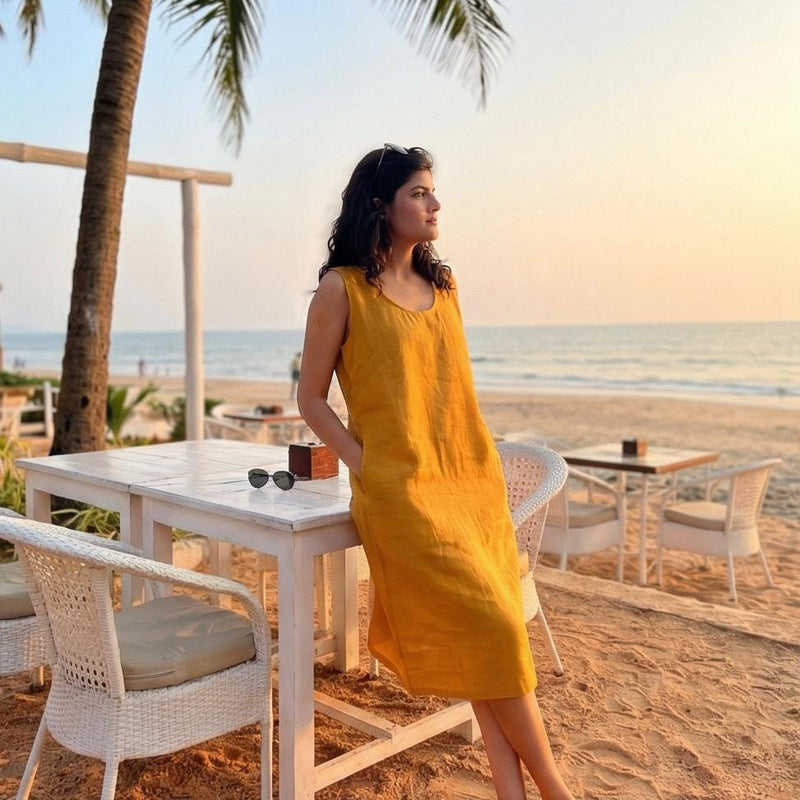 Linen A-Line Shift Dress with Pockets