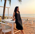 Black Linen Dress, Sleeveless A-Line Shift Dress with Pockets, Minimalist Casual Summer Linen Dress, washed linen dress