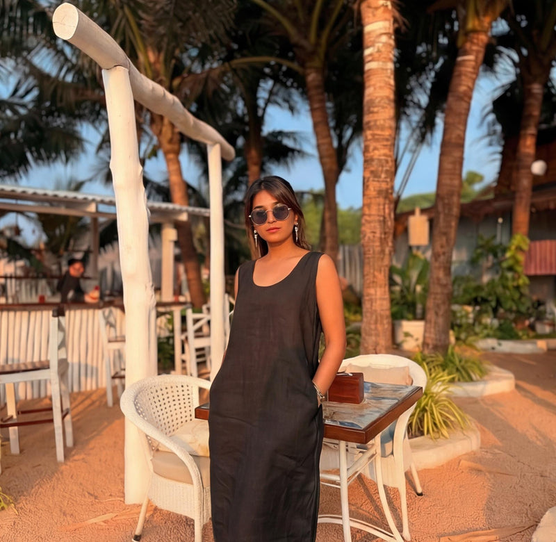 Black Sleeveless Linen Shift Dress, photo 4