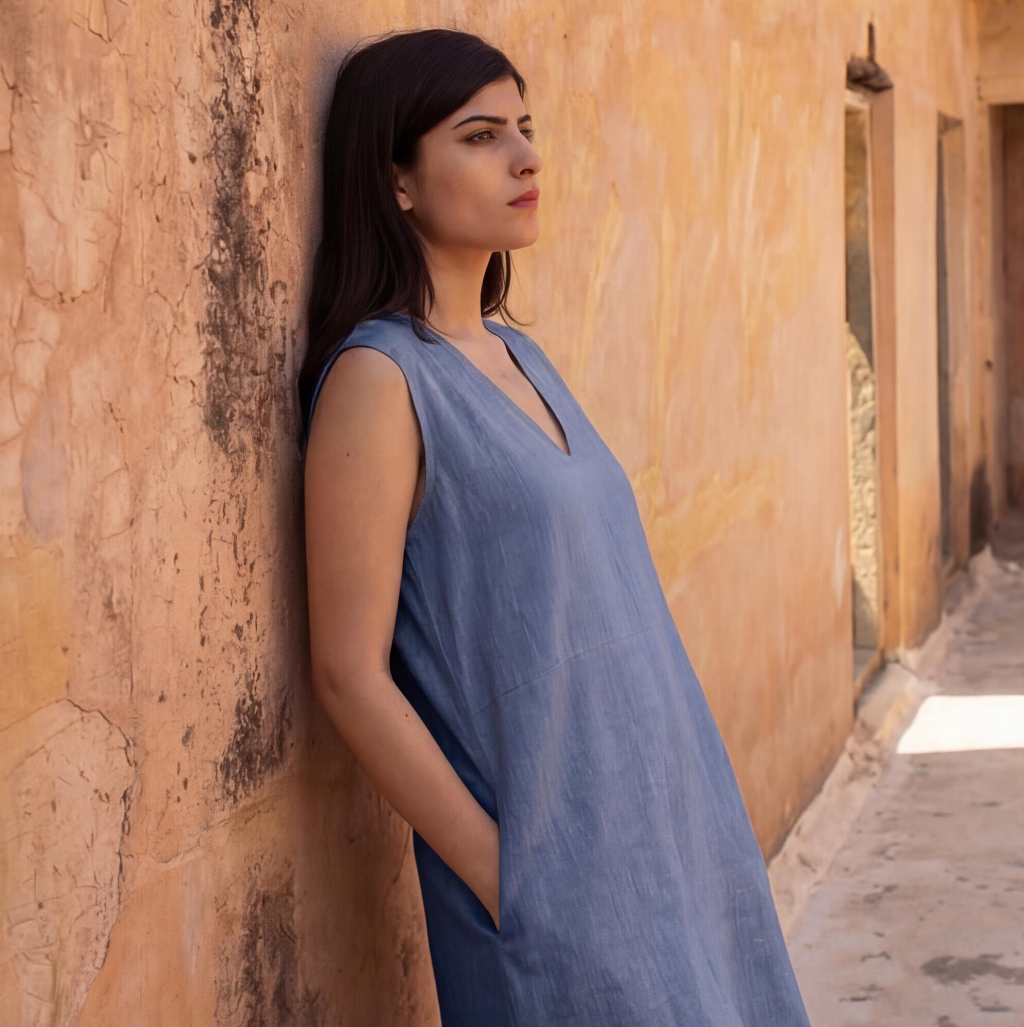 Linen Tunic Dress, Sleeveless Summer Dress, Handmade Linen Mini Dress, Relaxed Fit V-Neck Tunic with Pockets