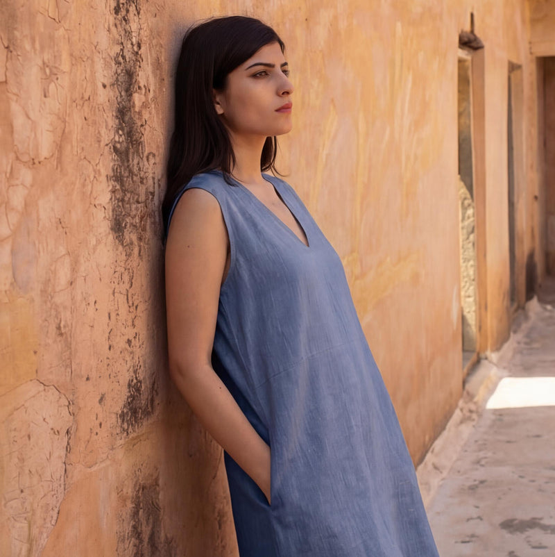 Sleeveless Linen Mini Dress, V-Neck Tunic, photo 4