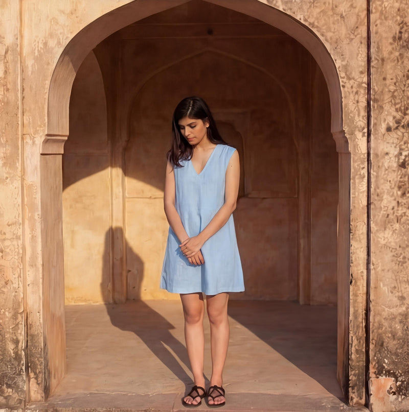 Sleeveless Linen Mini Dress, Relaxed Fit