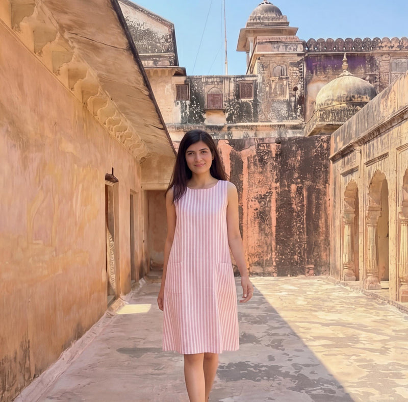 Sleeveless Linen Midi Dress with Pockets