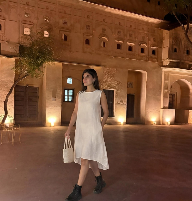 White Linen Midi Dress, Sleeveless Tunic, photo 3