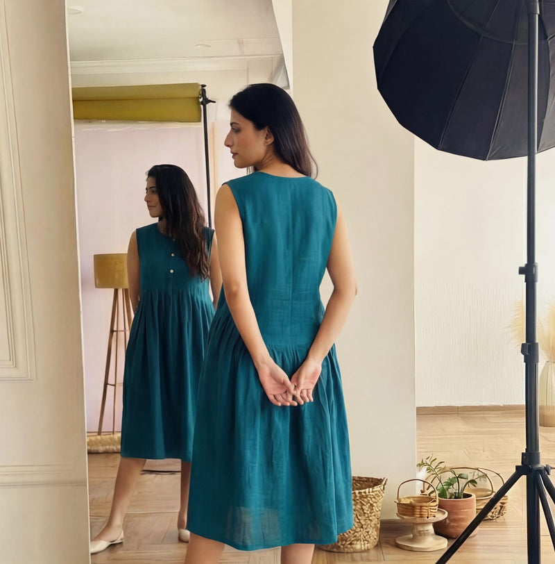 Linen Midi Dress with Buttoned Yoke, photo 2