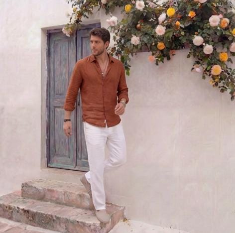 Men's Beach Linen Shirt, Straight Collar, photo 3