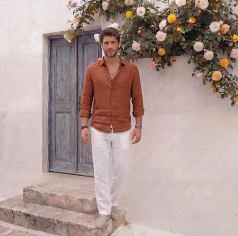 Men's Beach Linen Shirt, Straight Collar, photo 2