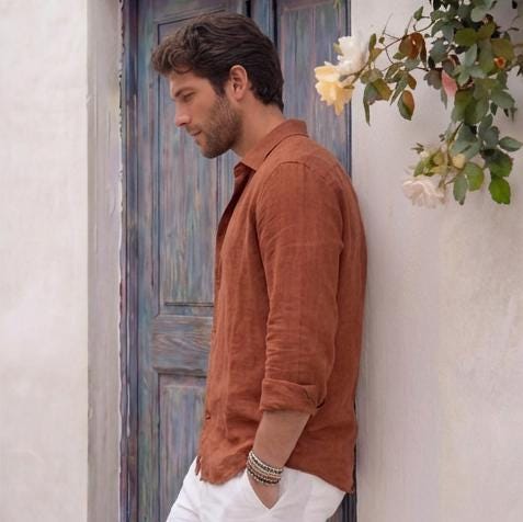 Men's Linen Shirt, Mens organic clothes, Beach linen shirt, Men's Long-Sleeved Shirts Summer, Minimal Fashionable Men Linen Shirt