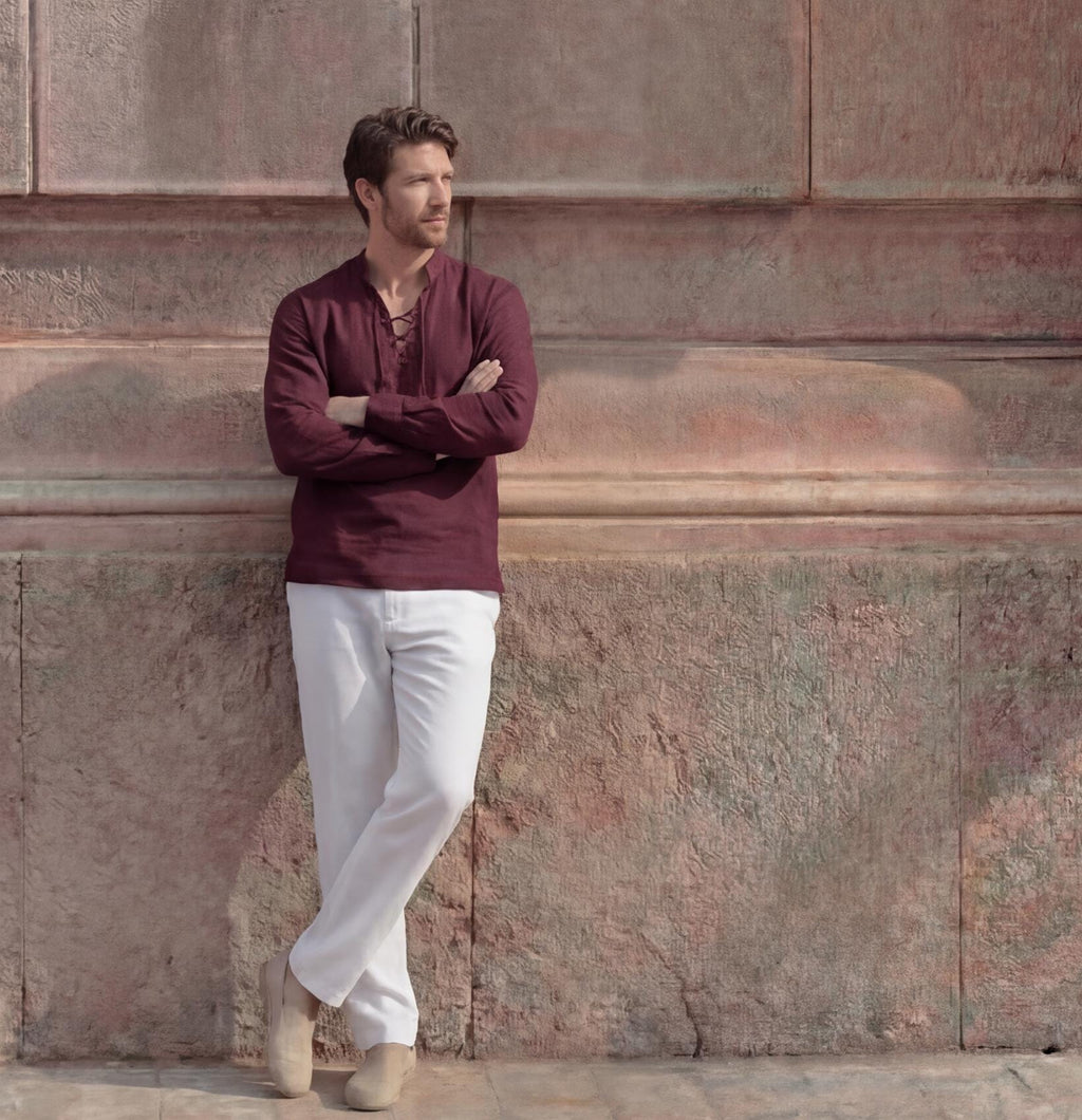 Mens Linen Shirt, Full Sleeves Linen Shirts for Men, Lace-Up Neck Shirt, Renaissance Top for Men, Viking Tunic, Beach linen shirt