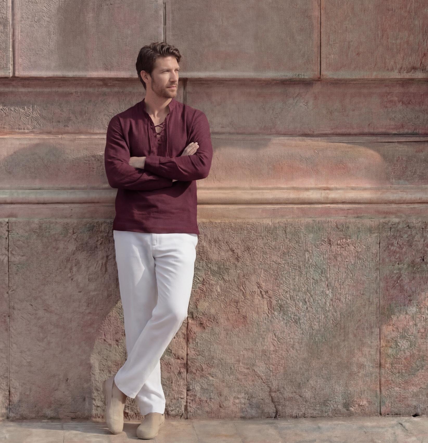 Mens Linen Shirt, Full Sleeves Linen Shirts for Men, Lace-Up Neck Shirt, Renaissance Top for Men, Viking Tunic, Beach linen shirt