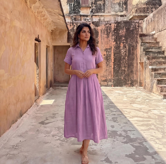 Handmade Linen Shirt Collar Dress