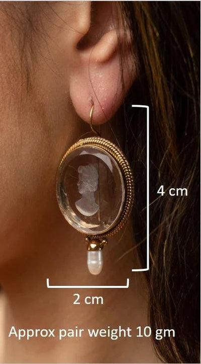 Green Intaglio Pearl Earrings, Art Deco Bridal, 18K Gold Vermeil, photo 3