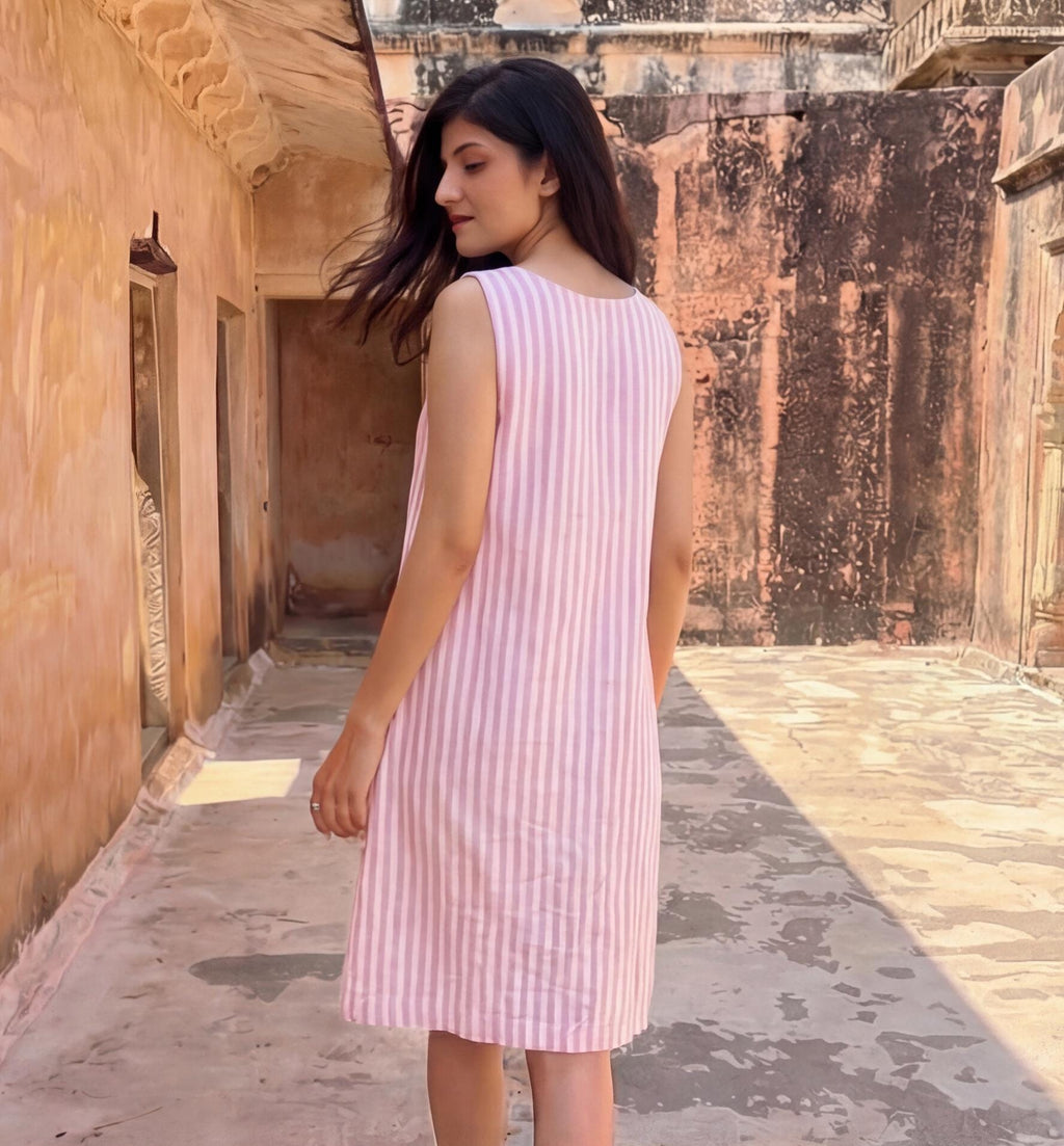 Linen Midi Dress with Pockets, Boat Neck Summer Dress, Plus Size Clothing, Sleeveless Boho Summer Dress