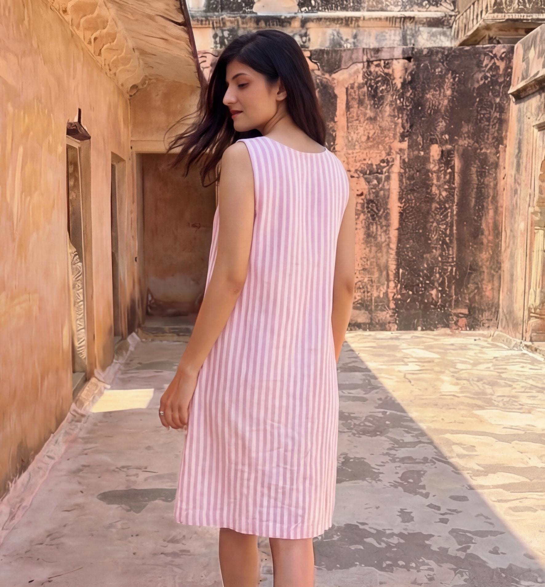 Linen Midi Dress with Pockets, Boat Neck Summer Dress, Plus Size Clothing, Sleeveless Boho Summer Dress