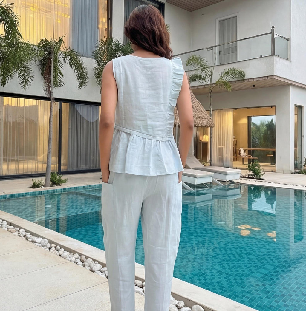 Linen Two Piece Set, Linen top and Pants, Elegant Summer Loungewear Outfit, Pure Linen Set Women