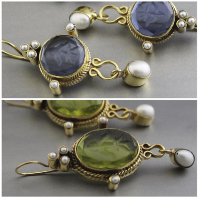Green and Blue Earrings, Set of Two Pairs