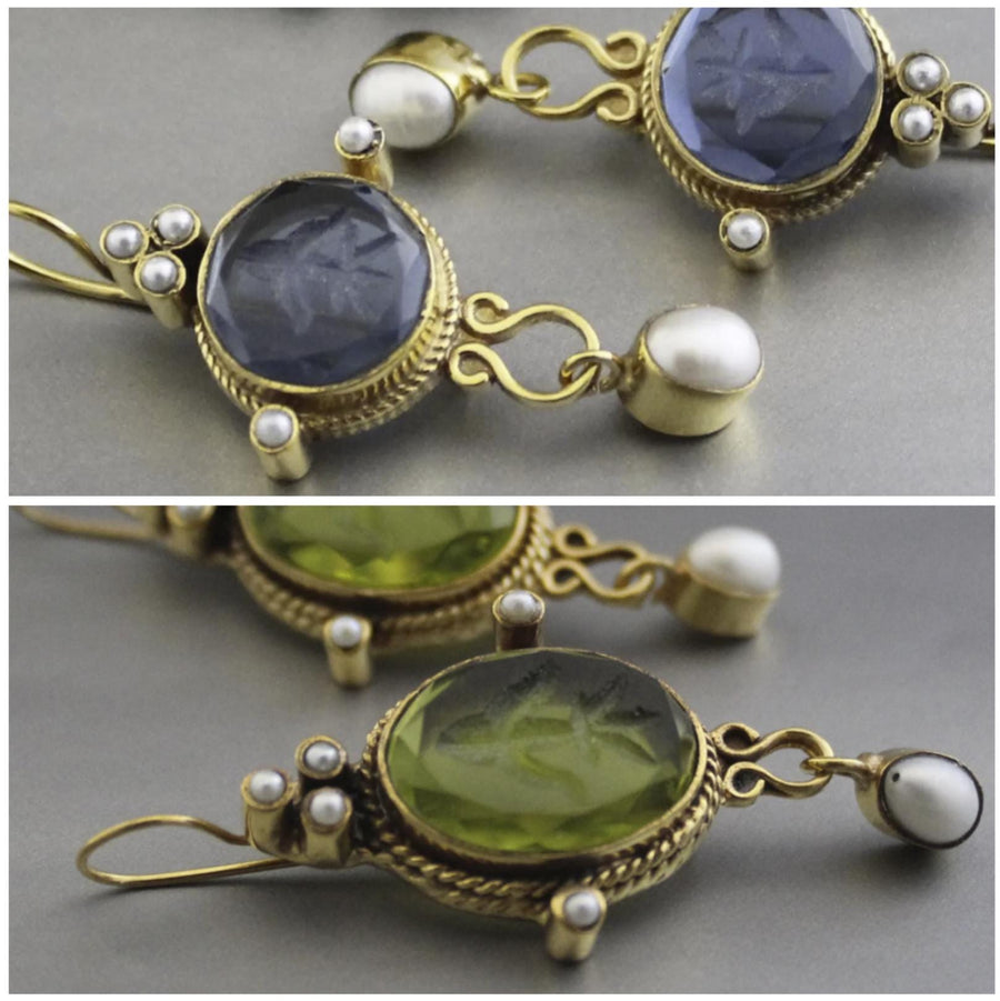 Green and Blue Earrings, Set of Two Pairs