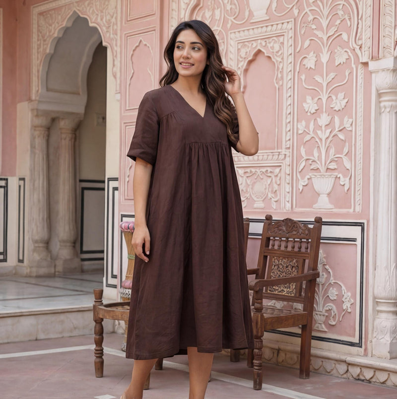 Linen A-Line Dress with Empire Waist