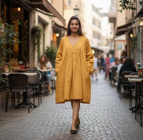 Long Sleeve Linen Sundress, Oversized Fit, photo 2